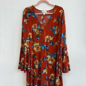 Forever 21 Rust Floral Long Sleeve Dress